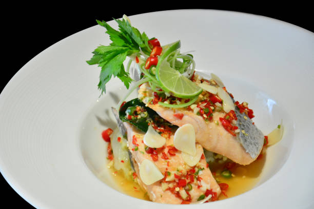 istock Yam salmon spicy on white plate 1060690926