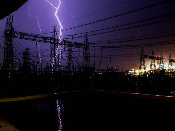 istock Lightning strike near a power plant. 1060709342