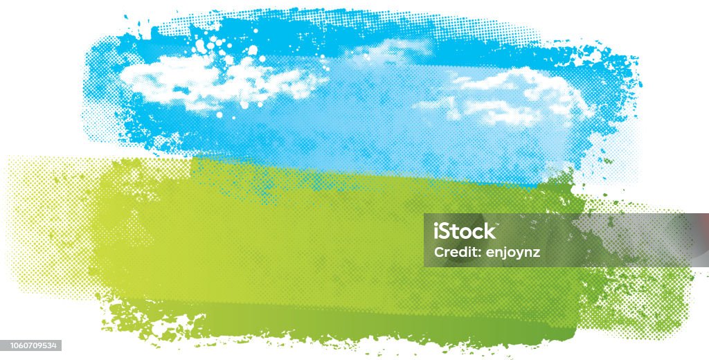 Simple abstract landscape Grunge blue and green landscape vector with half tone texture Backgrounds stock vector
