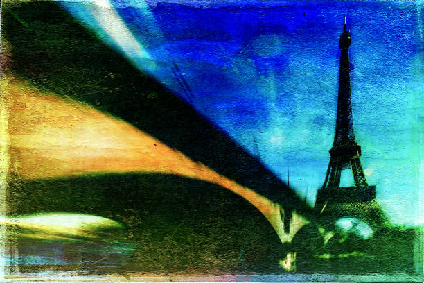 The Eiffel Tower in Paris, France.  Abstract view.
