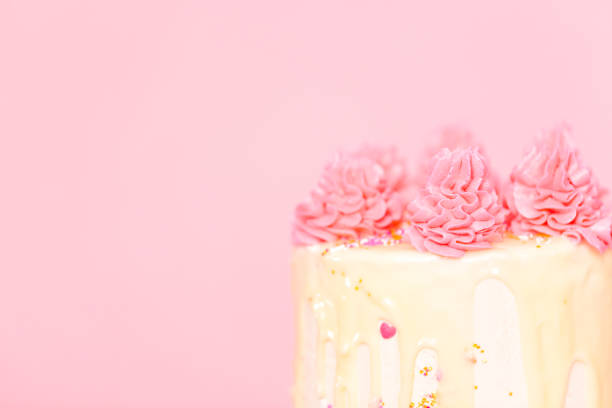 istock Pink and white buttercream cream cake with pink sprinkles 1060728026