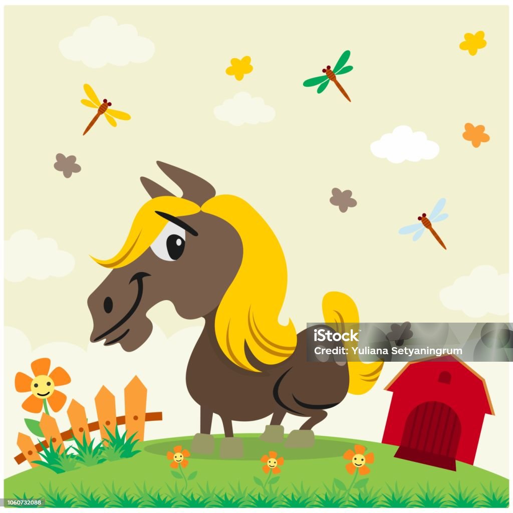 Funny Cute Little Horse Or Donkey In The Ranch Barnyard Cartoon Character  Stock Illustration - Download Image Now - iStock
