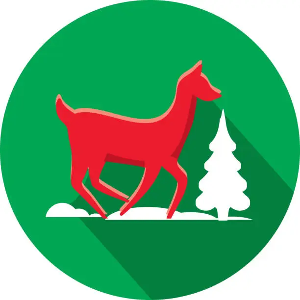 Vector illustration of Christmas Flat Design Icon Deer running in snowy weather