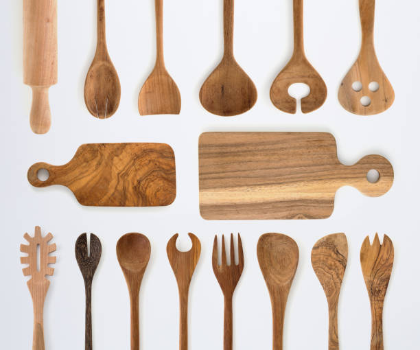 istock Kitchenware set of wooden fork, spoon and utensils on white background. 1060735918