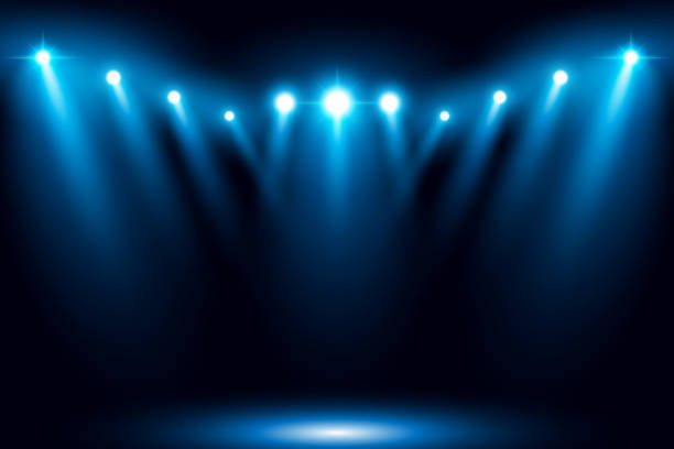 niebieskie tło oświetlenia areny scenicznej z reflektorem - arena stock illustrations