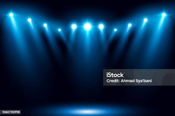 Blue Stage Arena Lighting Background With Spotlight Stock Illustration - Download Image Now