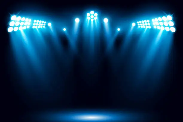 Vector illustration of Blue stage performance lighting background with spotlight