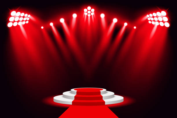 Red carpet stage performance lighting background with spotlight vector art illustration