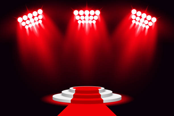 Red carpet stage performance lighting background with spotlight vector art illustration
