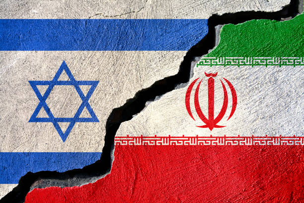 istock Concept Iran and Israel flag on cracked background 1060742986