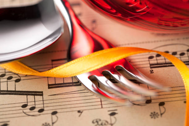 istock Music and cook. Musical score reflected into cutlery. 1060750630