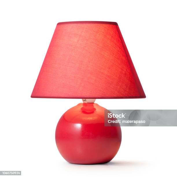 Red Table Lamp Isolated On White Stock Photo - Download Image Now - Electric Lamp, Cut Out, White Background