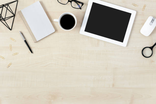 istock Modern feminine workspace tablet accessories flat lay top view copy space 1060755932