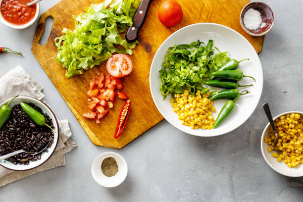 istock Ingredients cooking vegetarian tacos top view flat lay 1060757532