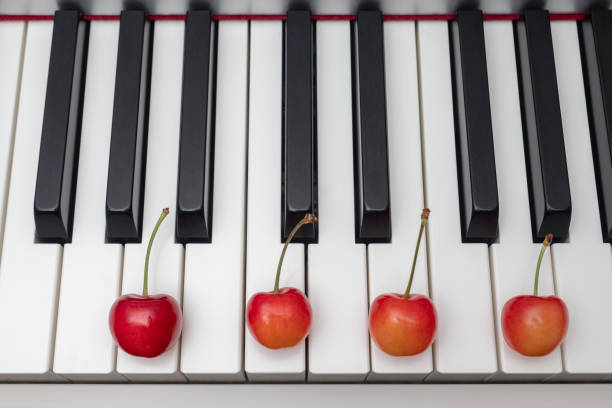 istock Piano chord  shown by cherries on the keys - Am7 (A minor seventh) 1060757776