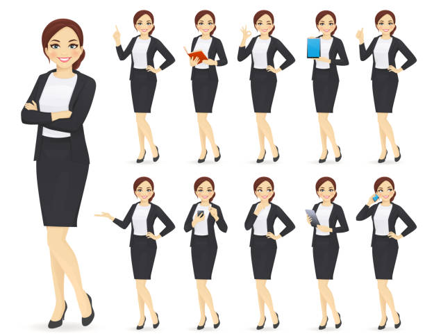 ilustrações, clipart, desenhos animados e ícones de conjunto de caracteres de empresária - mulher de negócios ilustrações