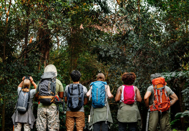 istock Group of happy diverse campers 1060762620
