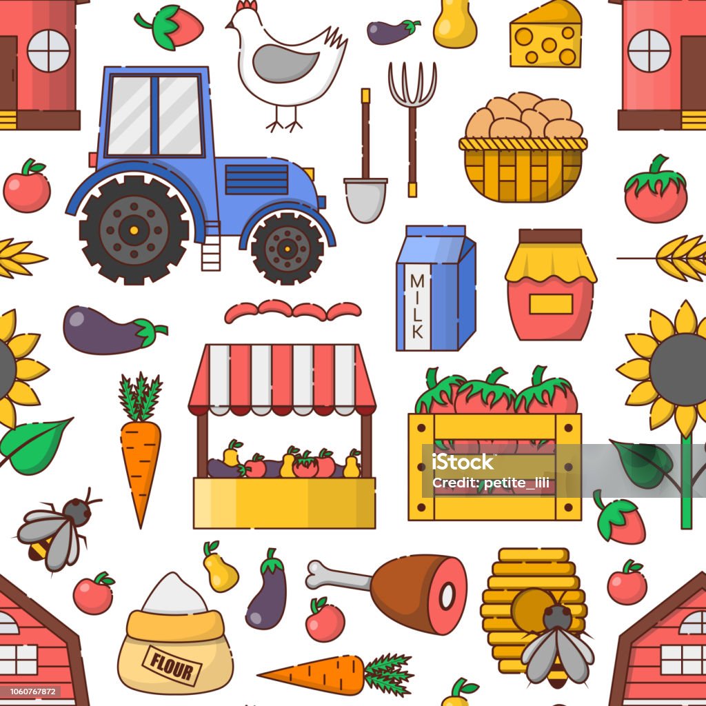 Vector Flat Cartoon Farm Market Icon Background Stock Illustration -  Download Image Now - Agricultural Fair, Basket, Farmer's Market - iStock