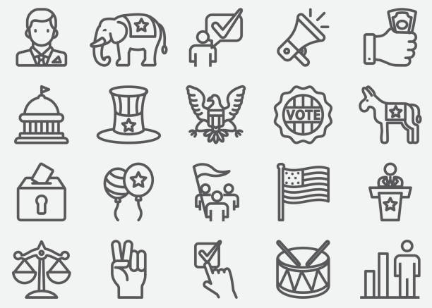 ilustrações de stock, clip art, desenhos animados e ícones de usa election and politics line icons - presidential election illustrations