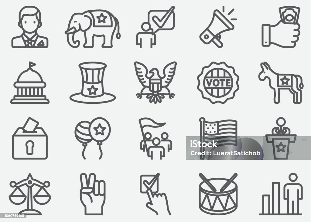 USA Election and Politics Line Icons Icon Symbol stock vector