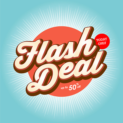 Vector of flash deal banner design with color starburst background..  This illustration is an EPS 10 file and contains transparency effects.