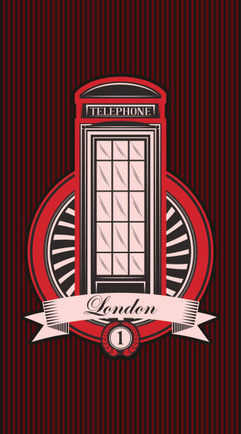 vektor farbe visitenkarte vorlage mit london telefon. - telephone cabin london england telephone booth stock-grafiken, -clipart, -cartoons und -symbole