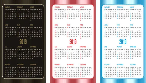 Vector illustration of Set of vector color calendar grid templates in business card format.