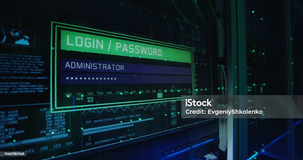 Computer Loguin Screen Computer Login Screen In A Modern Data Center Stock Photo - Download ...