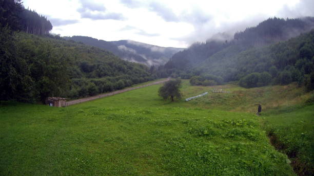 Clouds and fog over Carpathian mountains