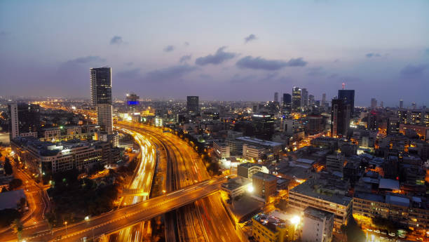 istock Modern office building downtown cityscape skyscraper skyline aerial view night 1060786032