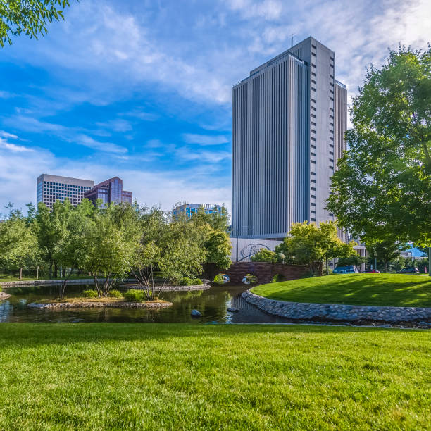 istock City Creek Park with bridge buildings and trees 1060792078