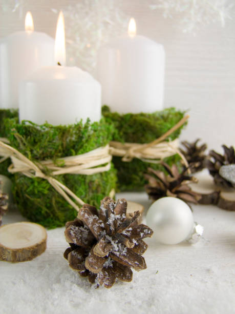 istock Christmas composition in the Scandinavian style. Candles, natural elements, rustic style. 1060793646