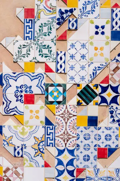 Photo of Traditional old ornate portuguese decorative tiles azulejos