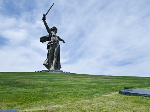 View of the burial place of a huge number of soldiers who died for the protection of the Motherland and the monument Motherland calls in Volgograd