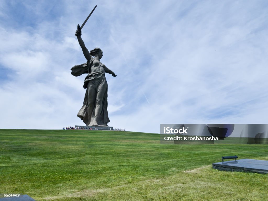 View of the burial place of a huge number of soldiers who died for the protection of the Motherland and the monument Motherland calls in Volgograd Russia Stock Photo View of the burial place of a huge number of soldiers who died for the protection of the Motherland and the monument Motherland calls in Volgograd Russia Stock Photo
