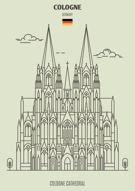 ilustraciones, imágenes clip art, dibujos animados e iconos de stock de catedral de colonia en colonia, alemania. icono de señal - nordrhein westfalen flag