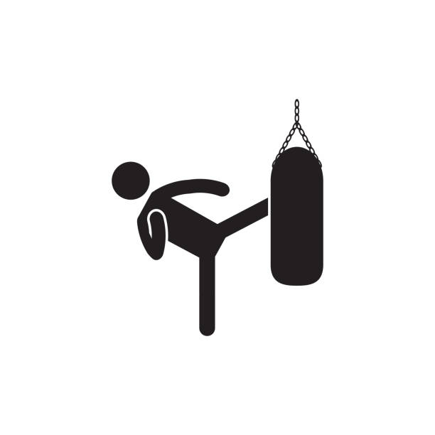 ilustrações de stock, clip art, desenhos animados e ícones de kicking heavy bag icon. vector. - high kick illustrations