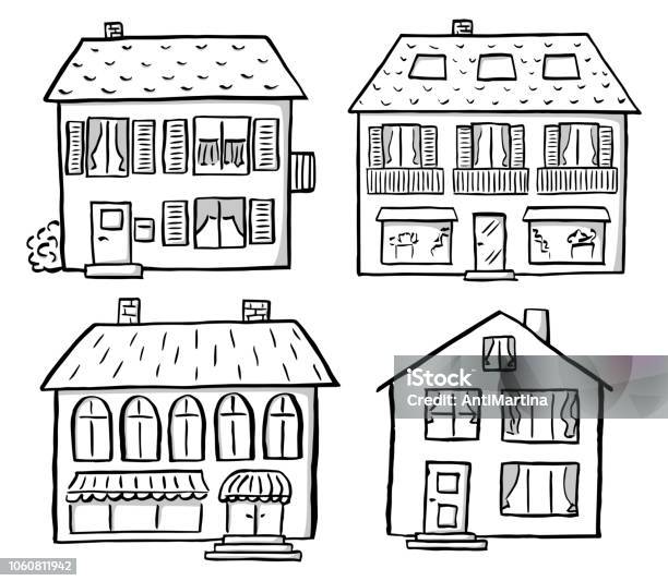 Set Of Different Scribbled Houses Stock Illustration - Download Image Now - House, Drawing - Art Product, Sketch