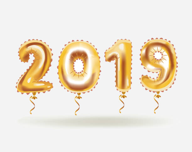 istock Metallic Gold Letter Balloons, 2019 Happy new year 1060822436