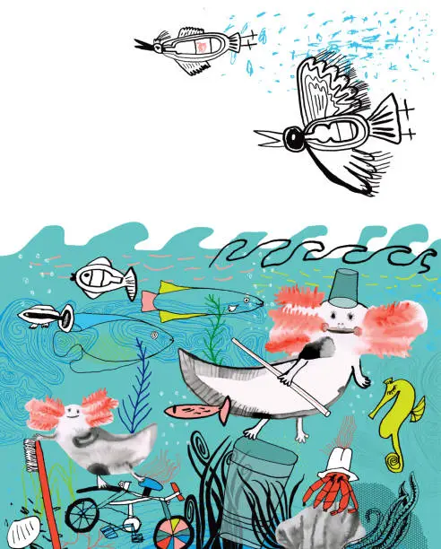 Vector illustration of Plastic pollution in the sea