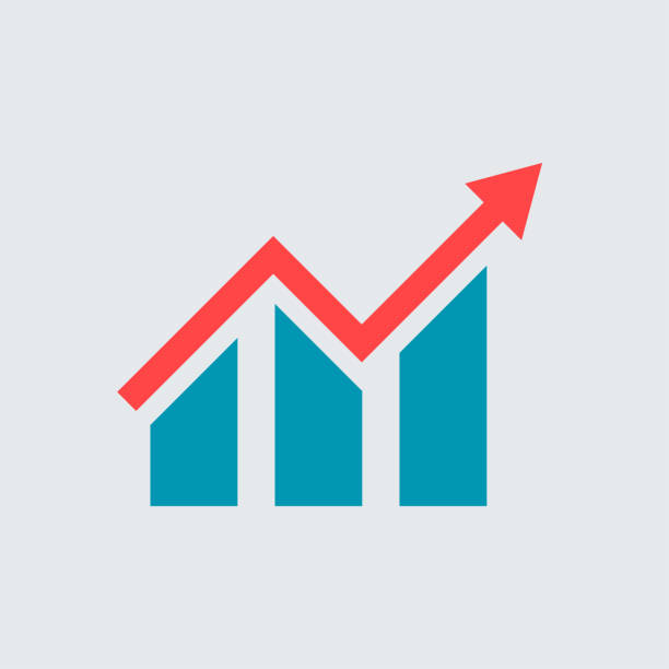 ilustrações de stock, clip art, desenhos animados e ícones de flat growing graph. bar chart. vector icon - stock market graph chart arrow sign