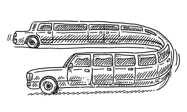 Vector illustration of Stretch Limousine Cartoon Car Drawing