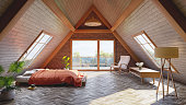 Loft attic bedroom concept