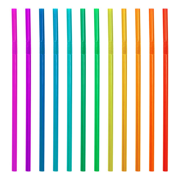 색상형 흰색 배경에 고립 된 빨 대를 마시는입니다. 플라스틱 빨 대 컬렉션입니다. (클리핑 패스) - drinking straw striped isolated nobody 뉴스 사진 이미지