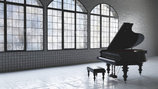 loft warehouse music concept - piano interior imagens e fotografias de stock