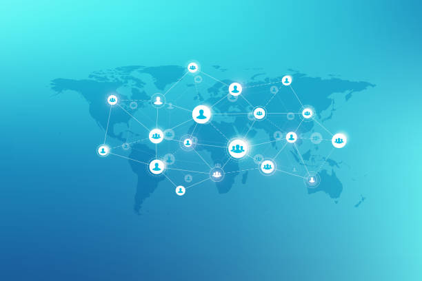 istock Social media network and marketing concept on World Map background. Global business concept and internet technology, Analytical networks. Vector illustration 1060826584