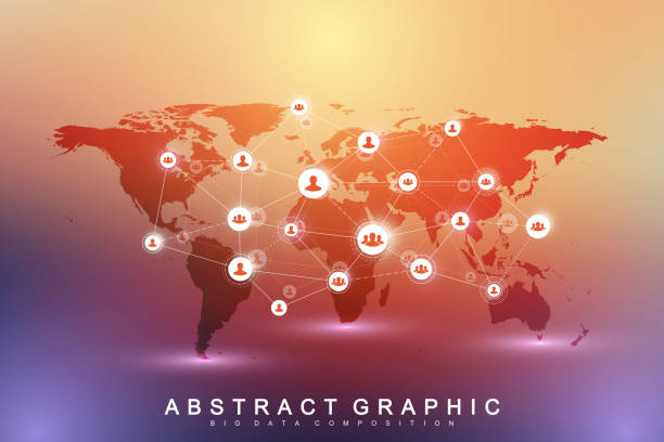 istock Social media network and marketing concept on World Map background. Global business concept and internet technology, Analytical networks. Vector illustration 1060826660