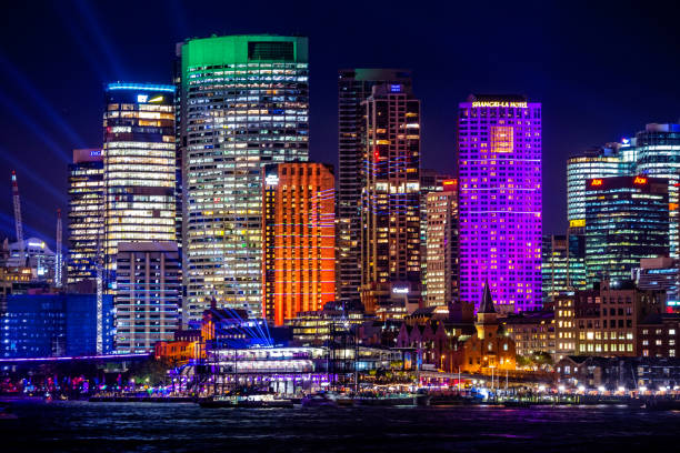 istock Sydney CBD city buildings  illuminated in bright colours 1060830716
