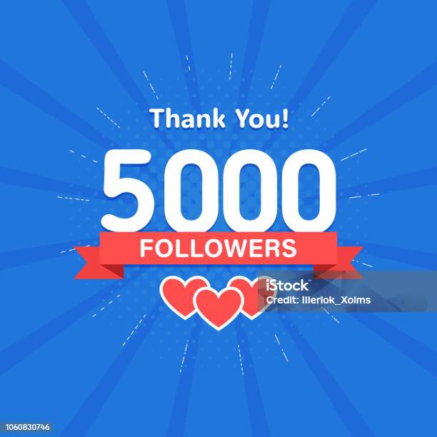 Thank You 5000 Followers Congratulation Card Web Social Media Concept Blogger Celebrates A Many Large Number Of Subscribers Stock Illustration - Download Image Now