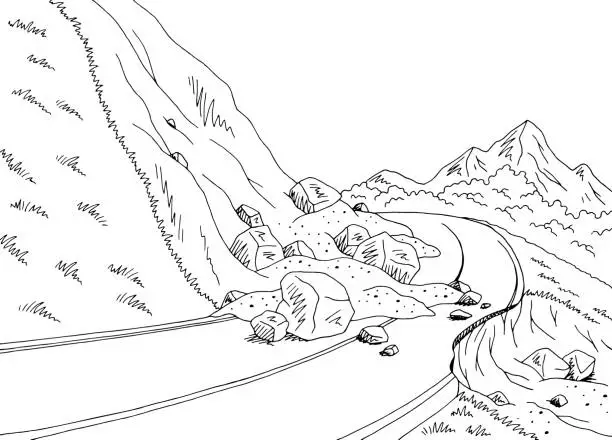 Vector illustration of Landslide graphic black white mountains landscape sketch illustration vector